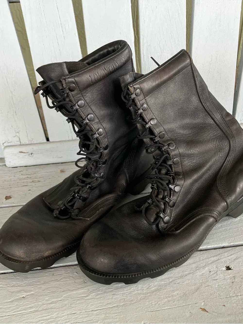 Men's Black Leather Lace-Up Combat Boots RO SEARCH Vintage Military